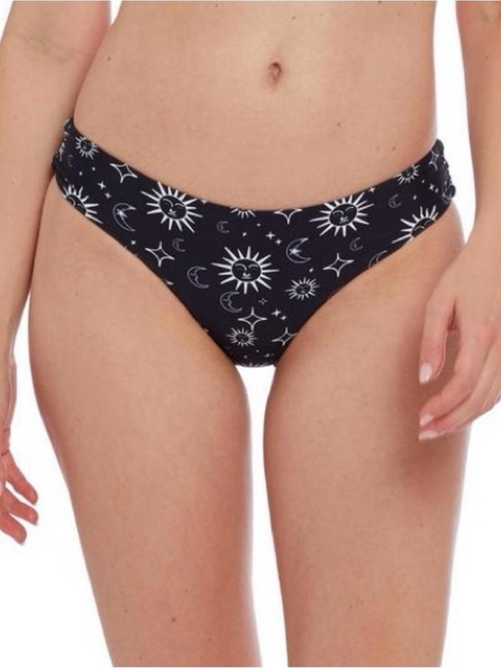 NWT Cyn & Luca Celestial Bikini Bottom Medium Black White Stretchy Scrunch Back